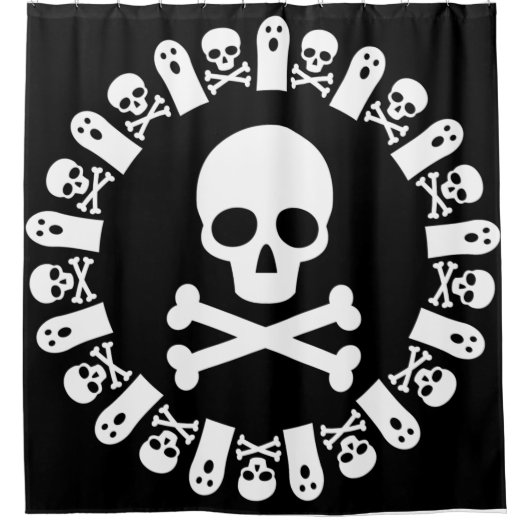 Skull en Crossbones in Border Shower Curtain Douchegordijn (Voorkant)