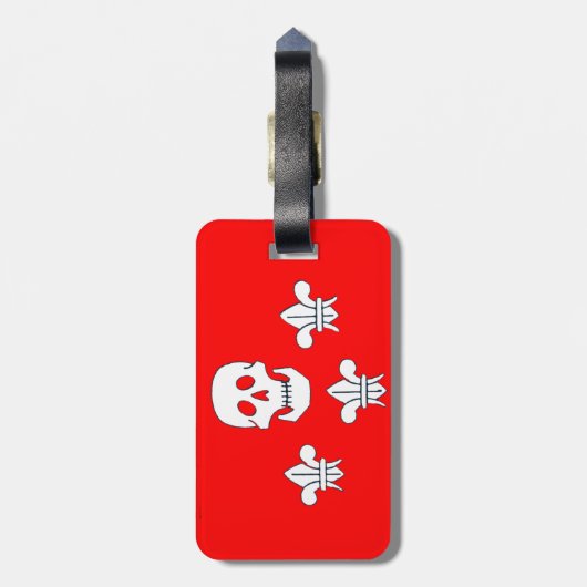 SKULL EN FLEUR DE LISE RED JOLLY ROGER BANNER BAGAGELABEL (Achterkant verticaal)