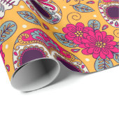 Skull en Flowers. Naadloze achtergrond. Mexicaanse Cadeaupapier (Rol Hoek)