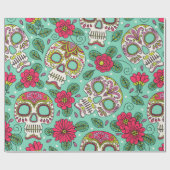 Skull en Flowers. Naadloze achtergrond. Mexicaanse Cadeaupapier (Vlak)
