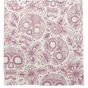 Skull en Flowers. Naadloze achtergrond. Mexicaanse Douchegordijn