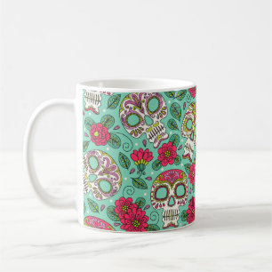 Skull en Flowers. Naadloze achtergrond. Mexicaanse Koffiemok