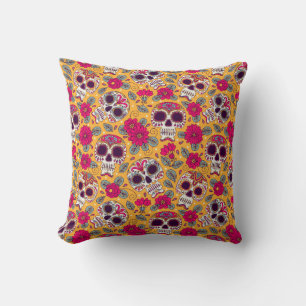 Skull en Flowers. Naadloze achtergrond. Mexicaanse Kussen