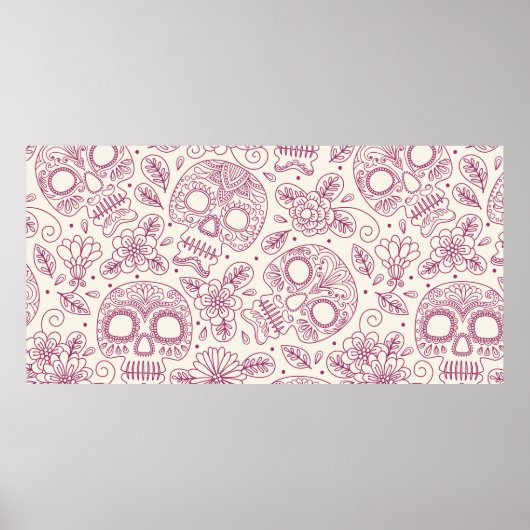 Skull en Flowers. Naadloze achtergrond. Mexicaanse Poster (Voorkant)