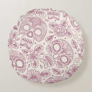 Skull en Flowers. Naadloze achtergrond. Mexicaanse Rond Kussen