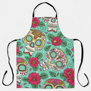Skull en Flowers. Naadloze achtergrond. Mexicaanse Schort