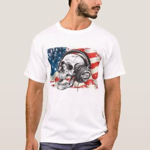 Skull en Headphones/American Flag T-shirt