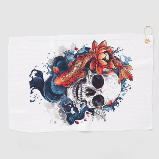 Skull en Koi Serenity Golfhanddoek (Horizontaal)