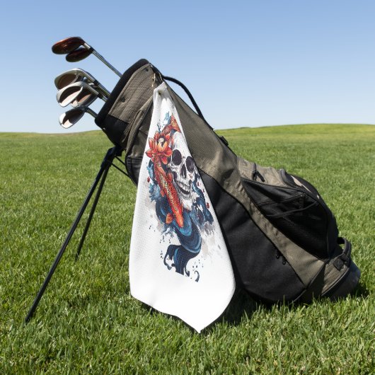 Skull en Koi Serenity Golfhanddoek (Groen)