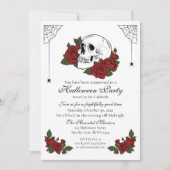 Skull en Rozen Gothic Halloween Invitation        Kaart (Voorkant)