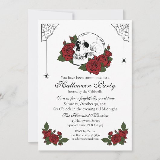 Skull en Rozen Gothic Halloween Invitation        Kaart (Voorkant)
