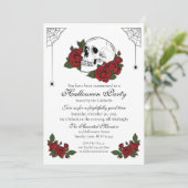 Skull en Rozen Gothic Halloween Invitation        Kaart (Staand voorkant)