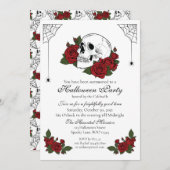 Skull en Rozen Gothic Halloween Invitation        Kaart (Voorkant / Achterkant)
