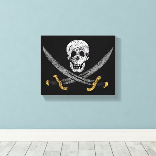 Skull en Swords Jolly Roger Pirate Flag Canvas Afdruk (Insitu (Houten vloer))