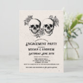 Skull Engagement Party Gothic Halloween Uitnodigin Kaart (Staand voorkant)