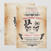 Skull Engagement Party Halloween Gothic Invite Kaart (Voorkant / Achterkant)
