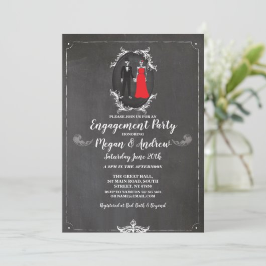 Skull Engagement Party Halloween Gothic Skeletons Kaart (Staand voorkant)