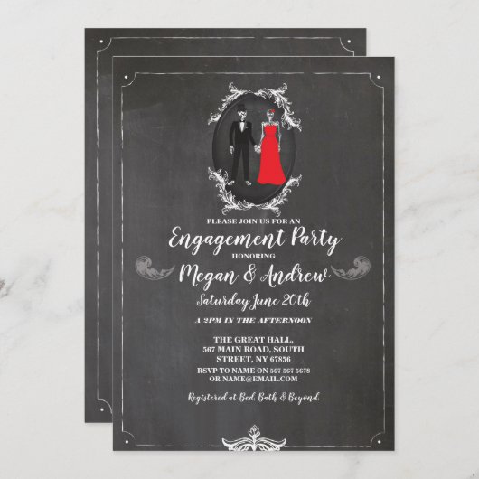 Skull Engagement Party Halloween Gothic Skeletons Kaart (Voorkant / Achterkant)