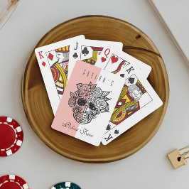 Skull Face & Florals Custom Name Poker Face Pokerkaarten