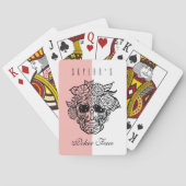 Skull Face & Florals Custom Name Poker Face Pokerkaarten (Achterkant)