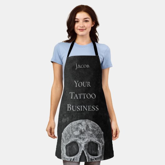 Skull Face Gothic Black en White Tattoo Shop Schort (Gedragen)