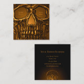 Skull Face Gothic Gold Metallic Tattoo Shop Vierkante Visitekaartje (Voorkant / Achterkant)