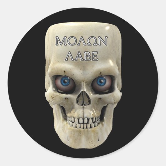 Skull Face Molon Labe Ronde Sticker (Voorkant)