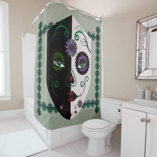 Skull Face Shower Curtain - Masker Skull Home Deco Douchegordijn (In situ)
