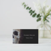 Skull Face Smokey Gothic Black Grey Tattoo Shop Visitekaartje (Staand voorkant)