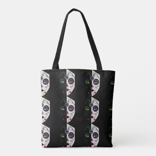 Skull Face Woman Mask Purse Canvas tas (Achterkant)
