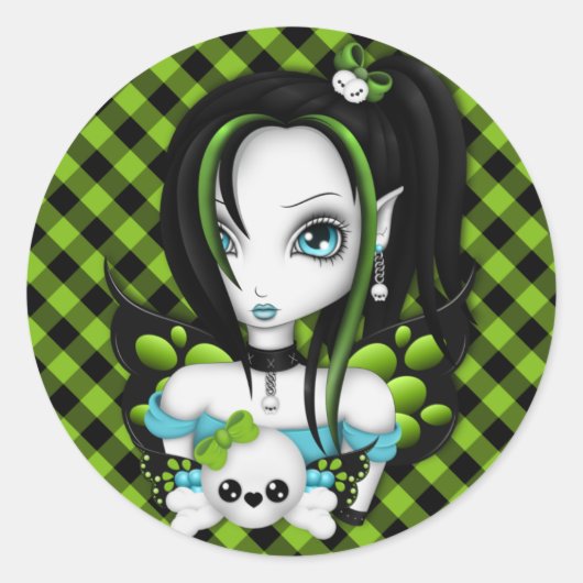 Skull Faery Ronde Sticker (Voorkant)