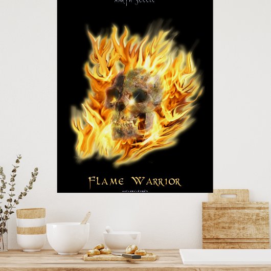 SKULL & FIERY FLAMES Aaryn Steele Art Poster (Keuken)