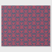 Skull Flame Damask in botsend rood op blauw Cadeaupapier (Vlak)