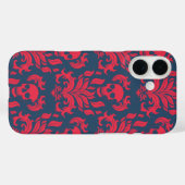 Skull Flame Damask in botsend rood op blauw Case-Mate iPhone Case (Achterkant (horizontaal))