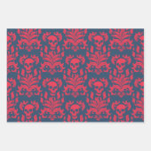 Skull Flame Damask in botsend rood op blauw Inpakpapier Vel (Voorkant)