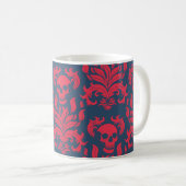 Skull Flame Damask in botsend rood op blauw Koffiemok (Voorkant rechts)