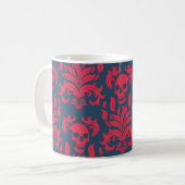 Skull Flame Damask in botsend rood op blauw Koffiemok (Voorkant links)