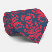 Skull Flame Damask in botsend rood op blauw Stropdas (Opgerold)