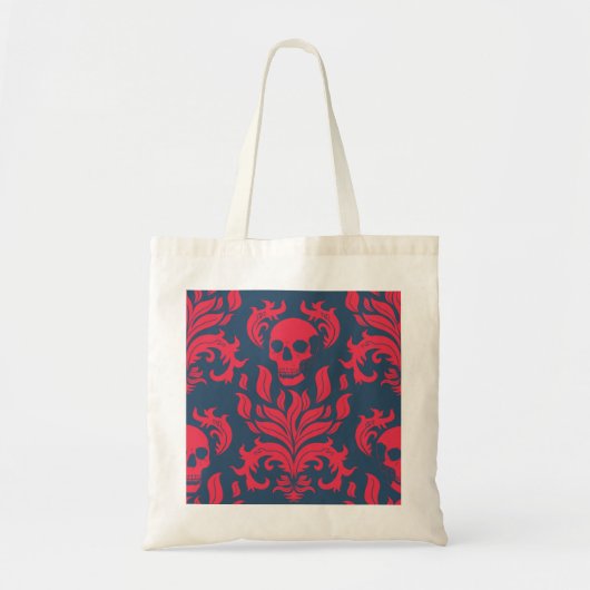 Skull Flame Damask in botsend rood op blauw Tote Bag (Voorkant)