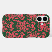 Skull Flame Damask in botsend roze op donkergroen Case-Mate iPhone Case (Achterkant (horizontaal))