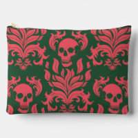 Skull Flame Damask in botsend roze op donkergroen