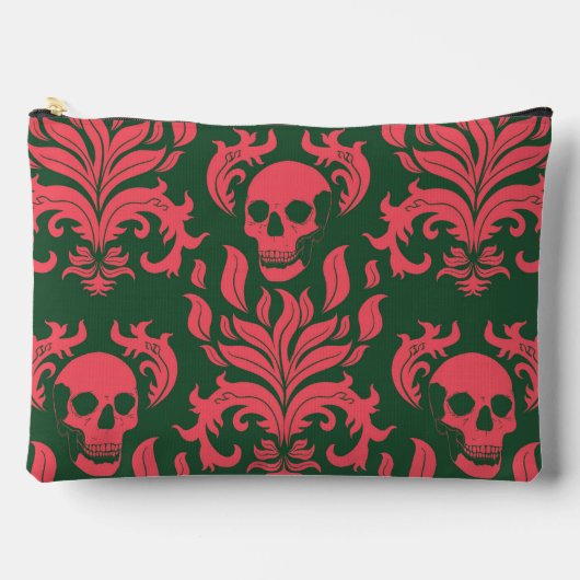 Skull Flame Damask in botsend roze op donkergroen Etui (Voorkant)