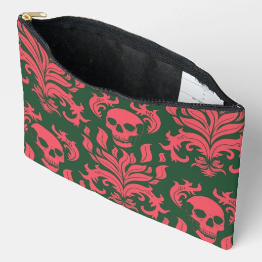 Skull Flame Damask in botsend roze op donkergroen Etui (Open)