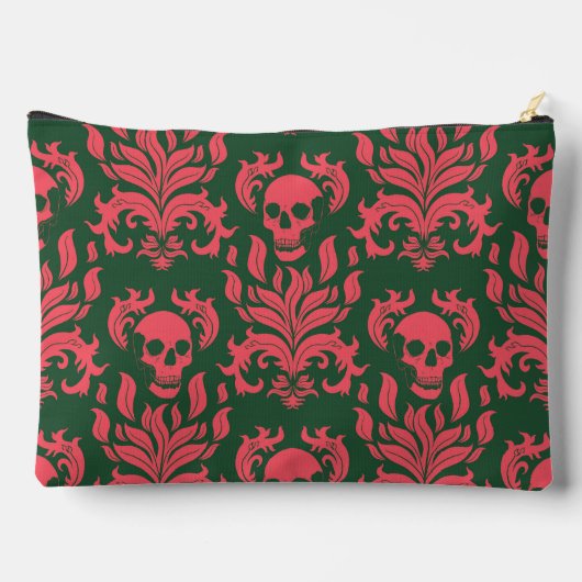 Skull Flame Damask in botsend roze op donkergroen Etui (Achterkant)