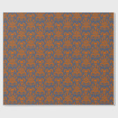 Skull Flame Damask in botsend sinaasappel op blauw Cadeaupapier (Vlak)