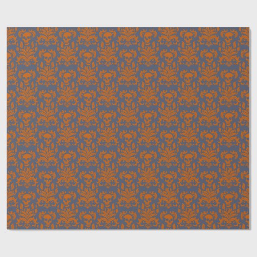 Skull Flame Damask in botsend sinaasappel op blauw Cadeaupapier (Vlak)