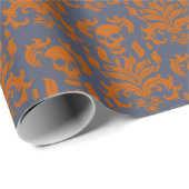 Skull Flame Damask in botsend sinaasappel op blauw Cadeaupapier (Rol Hoek)