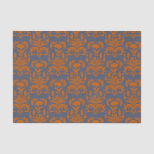 Skull Flame Damask in botsend sinaasappel op blauw Tissuepapier