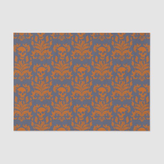 Skull Flame Damask in botsend sinaasappel op blauw Tissuepapier (Voorkant)