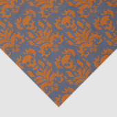 Skull Flame Damask in botsend sinaasappel op blauw Tissuepapier (Detail)